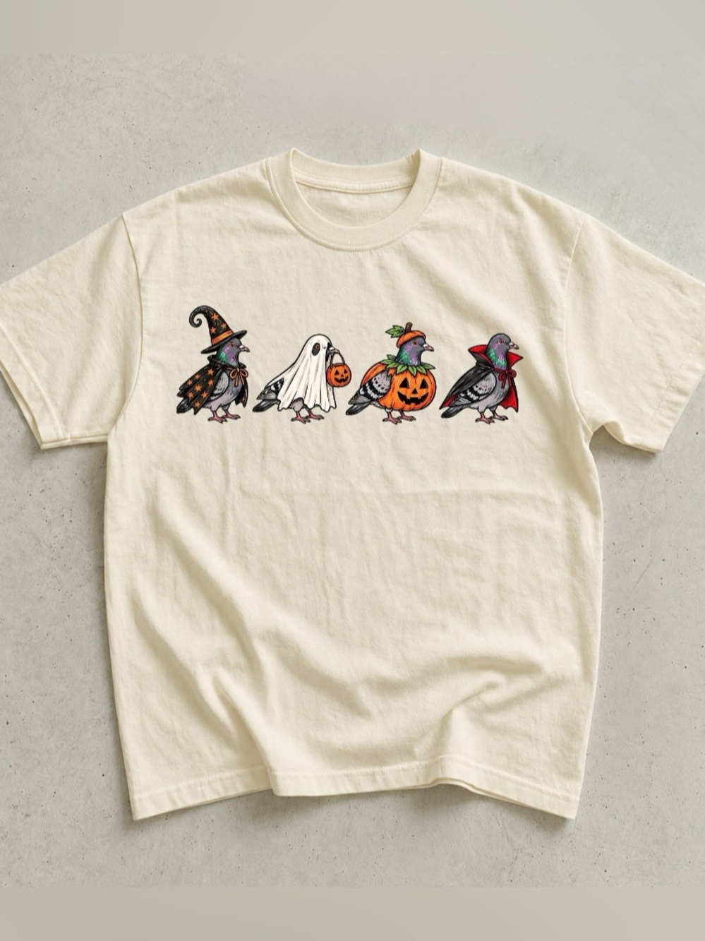 Spooky Pigeon Halloween Witch Ghost Pumpkin Graphic Tee